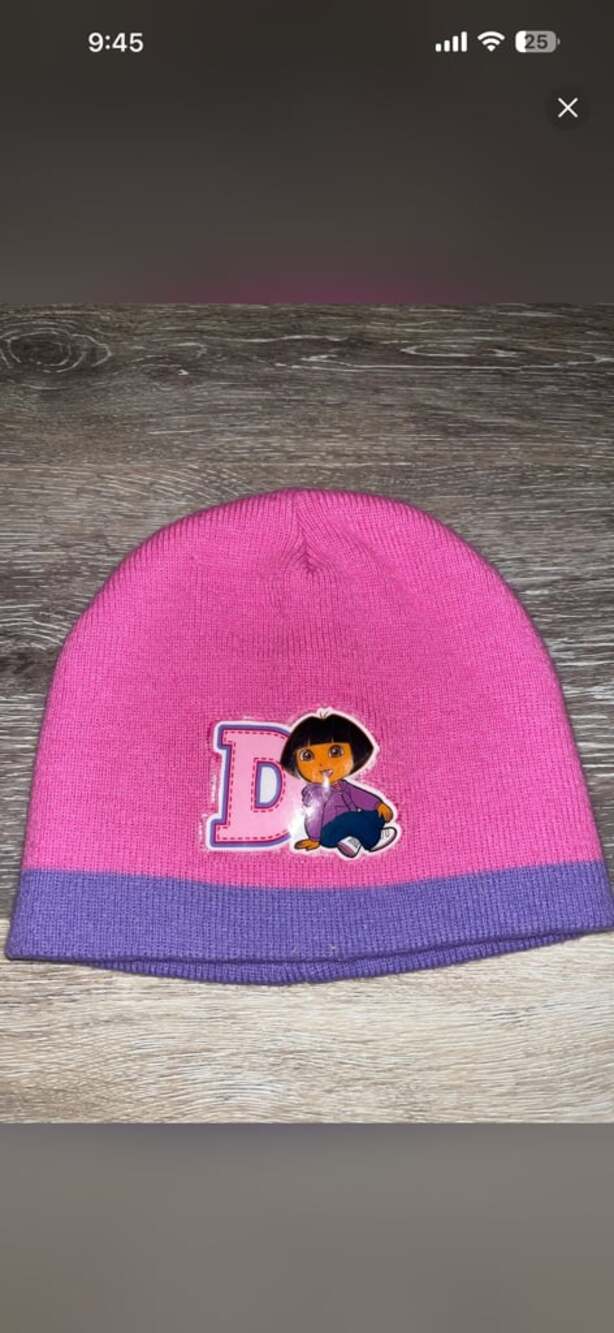 Nickelodeon Dora the Explorer Girls Pink and Purple Knit Beanie Hat with D Patch